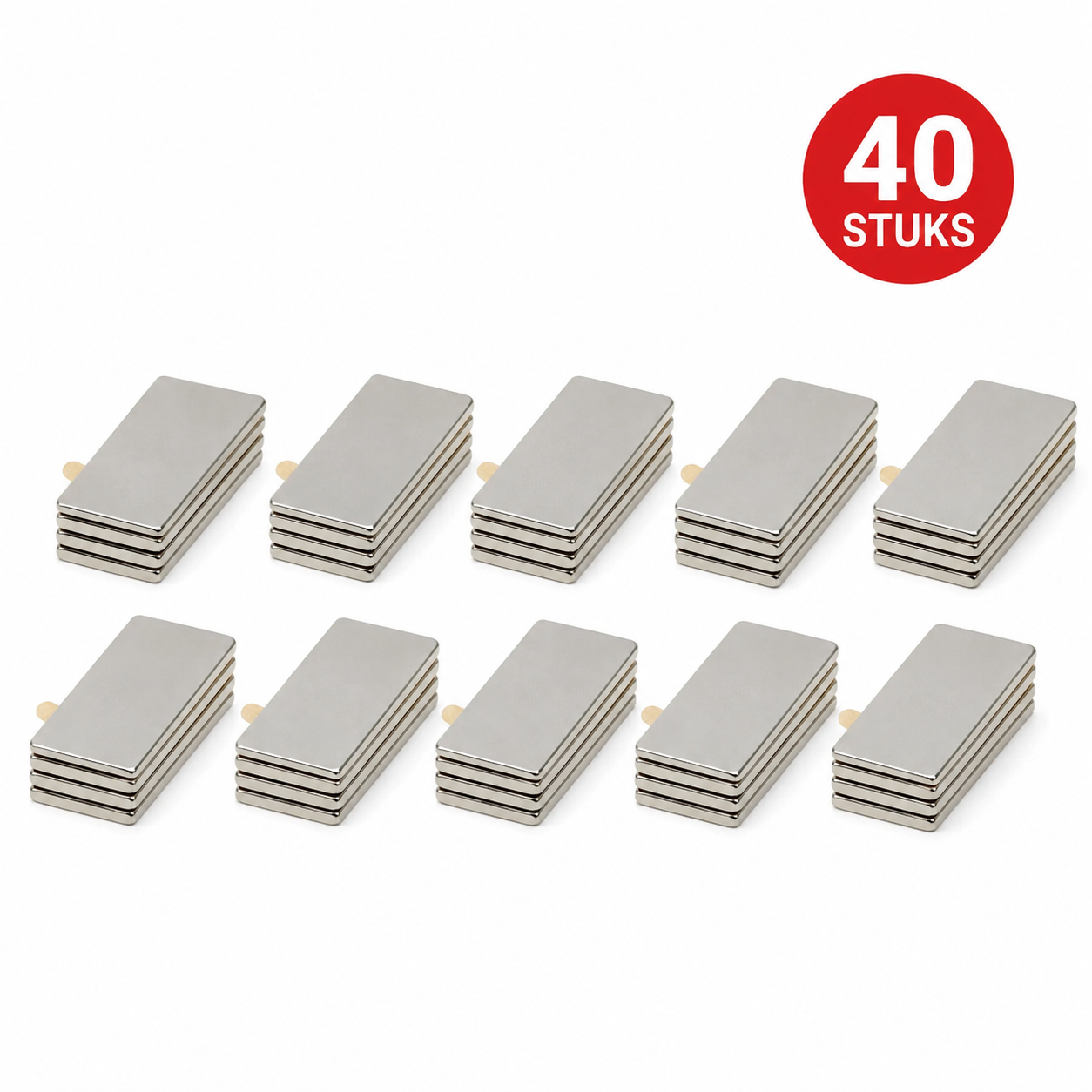 Neodymium Blokmagneet 40 x 12 x 1 mm N45 zelfklevend NiCuNi - 40 stuks