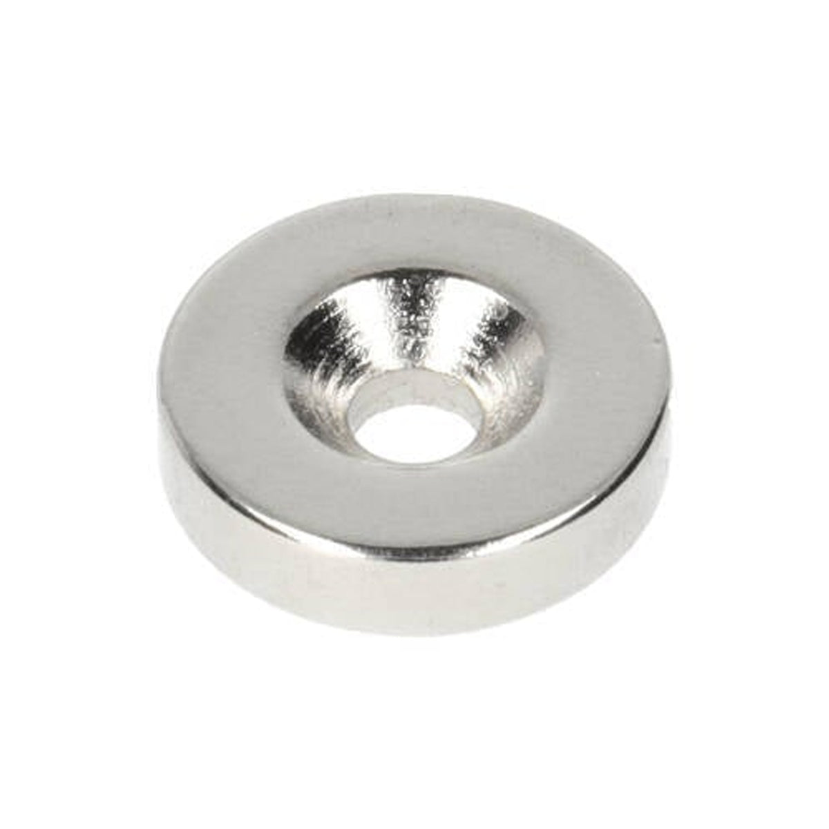 Neodym-Ringmagnet Ø15 x Ø8,1 x 4 mm N35 NiCuNi mit Bohr-/Senkloch Nordpol