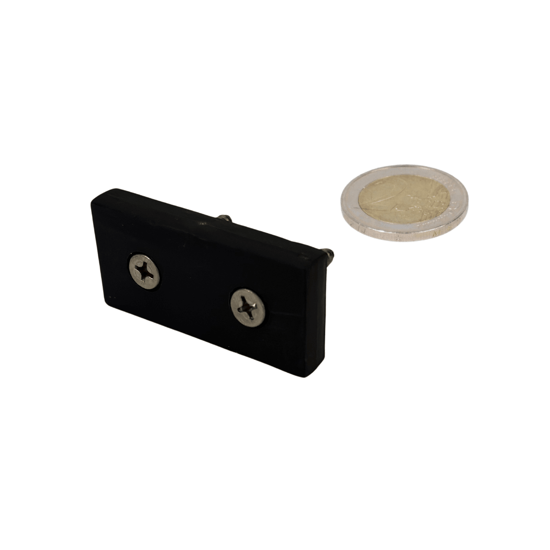 Neodymium Blokmagneet 50,8 x 25,4 x 8 mm N45 kunststof ommanteld met 2x boor/verzinkgat - Magnetenspecialist Import & Export B.V.