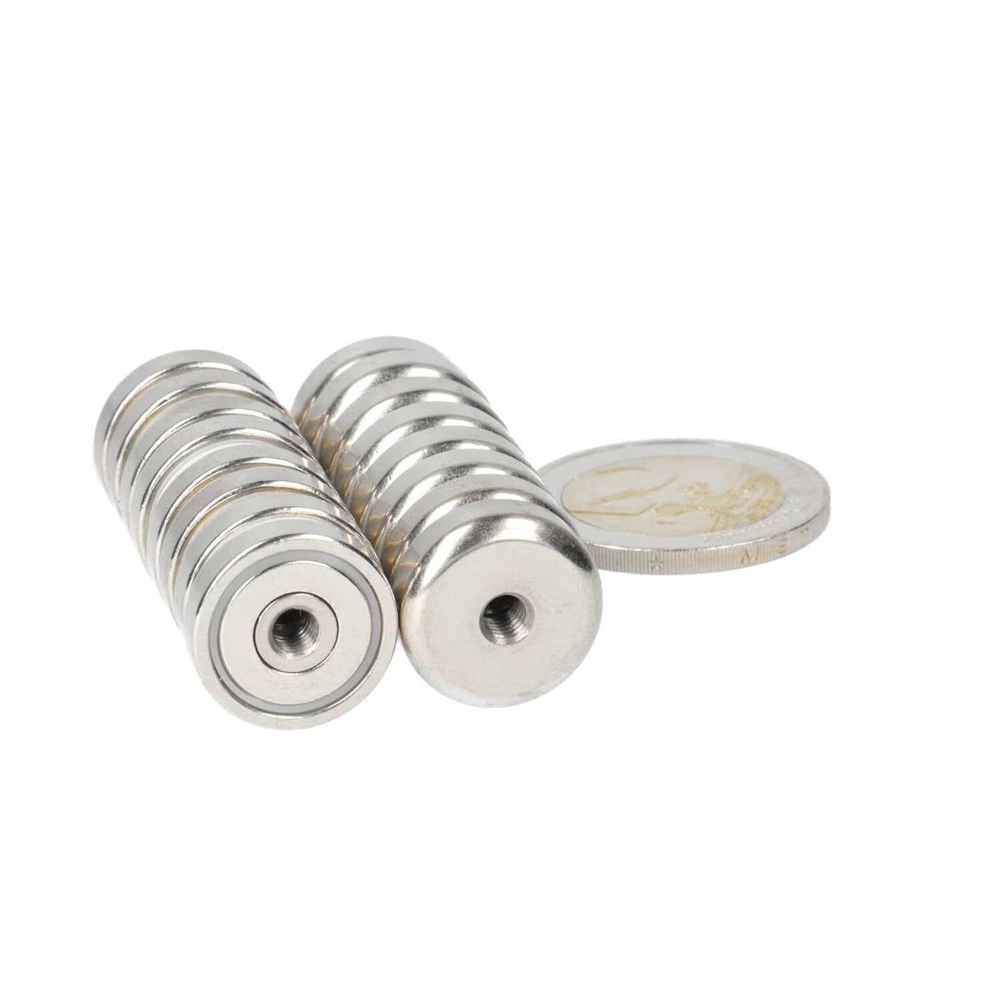 Neodymium Potmagneet Ø25 x 7 mm N40 NiCuNi inwendig schroefdraad M5 - Magnetenspecialist Import & Export B.V.