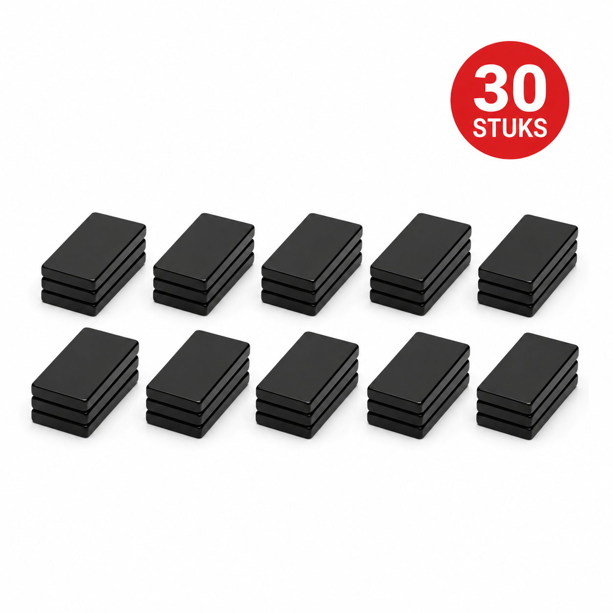 Neodymium blokmagneet 30x15x2 mm N42 Epoxy – 30 stuks
