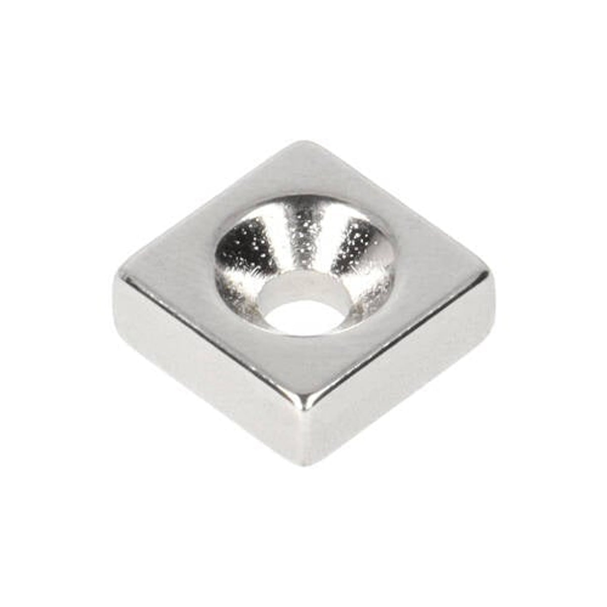 Neodym Blockmagnet mit Bohr-/Senkloch 13,5 x 13,5 x 5 mm N48 NiCuNi Südpol