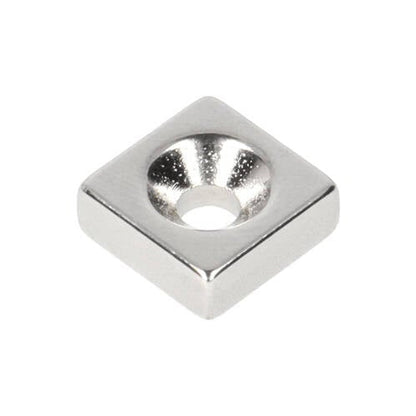 Neodym Blockmagnet mit Bohr-/Senkloch 13,5 x 13,5 x 5 mm N48 NiCuNi Südpol