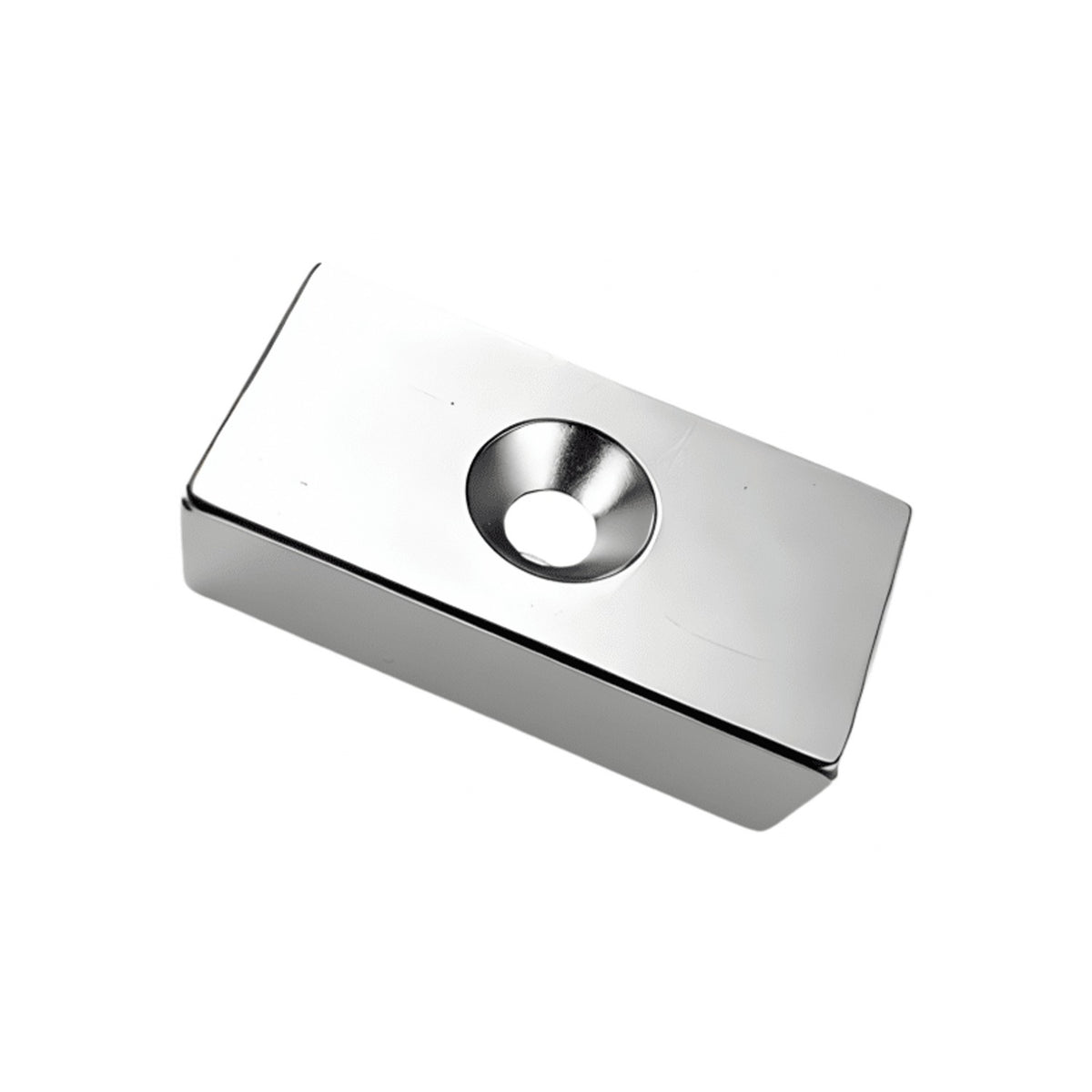 Neodymium Block Magnet with Countersunk Hole 40 x 20 x 10 mm N45 NiCuNi South Pole