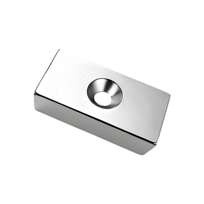 Neodymium Block Magnet with Countersunk Hole 40 x 20 x 10 mm N45 NiCuNi South Pole