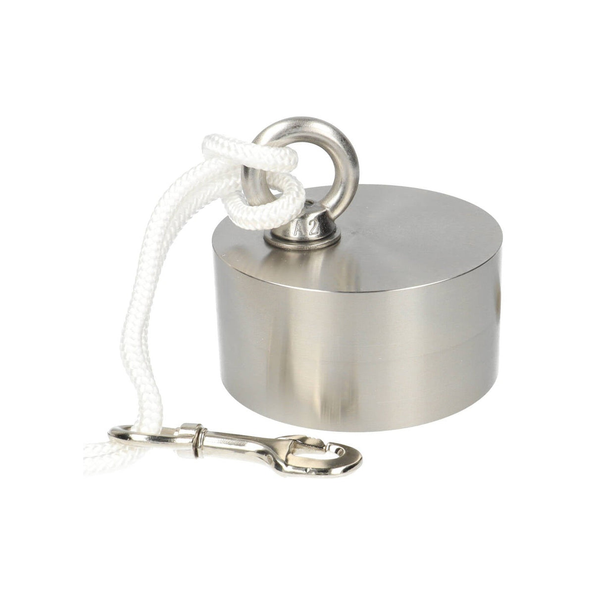 Neodym Magnet Angeln Ø90 x 45 mm 360 kg Zugkraft NiCuNi – Set mit 25 m Seil, Ösenmutter, Bolzen und Karabiner
