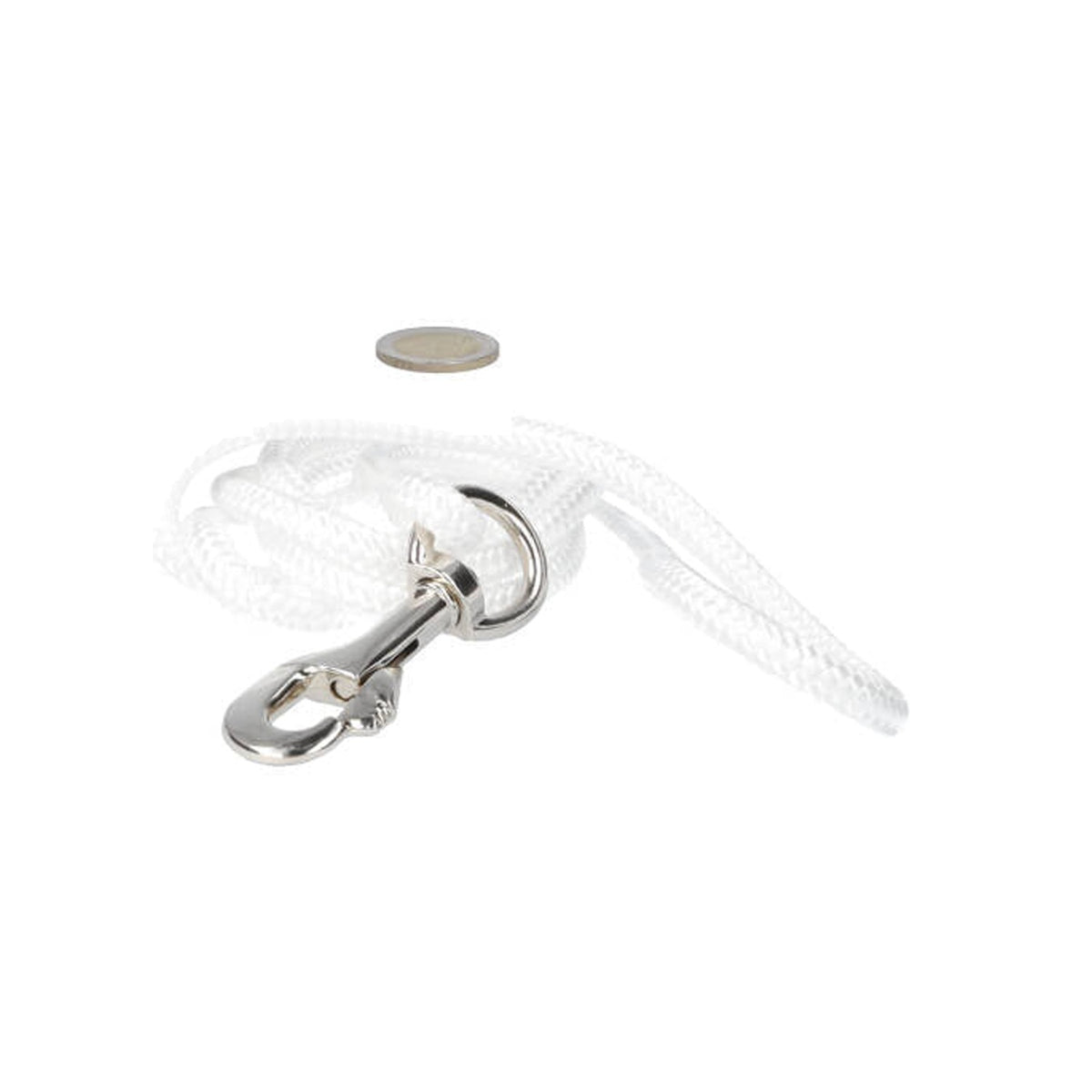 Aimant de pêche en néodyme Ø 60 x 15 mm, force d'attraction de 130 kg, NiCuNi – Lot comprenant 20 m de corde, un écrou à œil, un boulon et un mousqueton