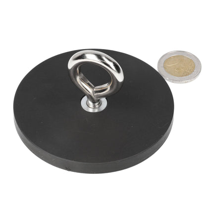 Neodymium Rubber Eyebolt Magnet Ø88 mm N40 Steel Pot