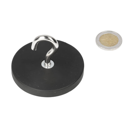 Neodymium Haakmagneet Ø66 x 8 mm N40 stalen pot rubber ommanteld M6 - Magnetenspecialist Import & Export B.V.