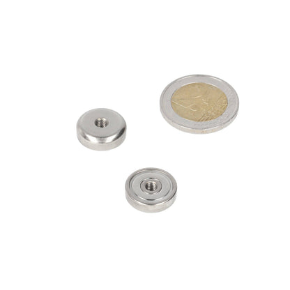 Neodymium Potmagneet Ø25 x 7 mm N40 NiCuNi inwendig schroefdraad M5 - Magnetenspecialist Import & Export B.V.