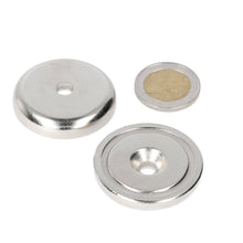 Neodymium Potmagneet Ø40 x 8,5 mm N40 NiCuNi boor-/verzinkgat - Magnetenspecialist Import & Export B.V.