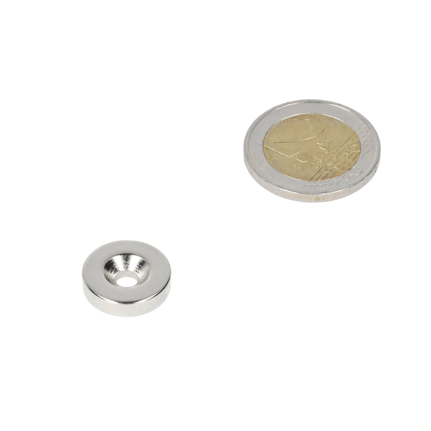 Neodymium Ringmagneet Ø16 x Ø8,1 x 4 mm N35 NiCuNi met boor-/verzinkgat Noordpool - Magnetenspecialist Import & Export B.V.