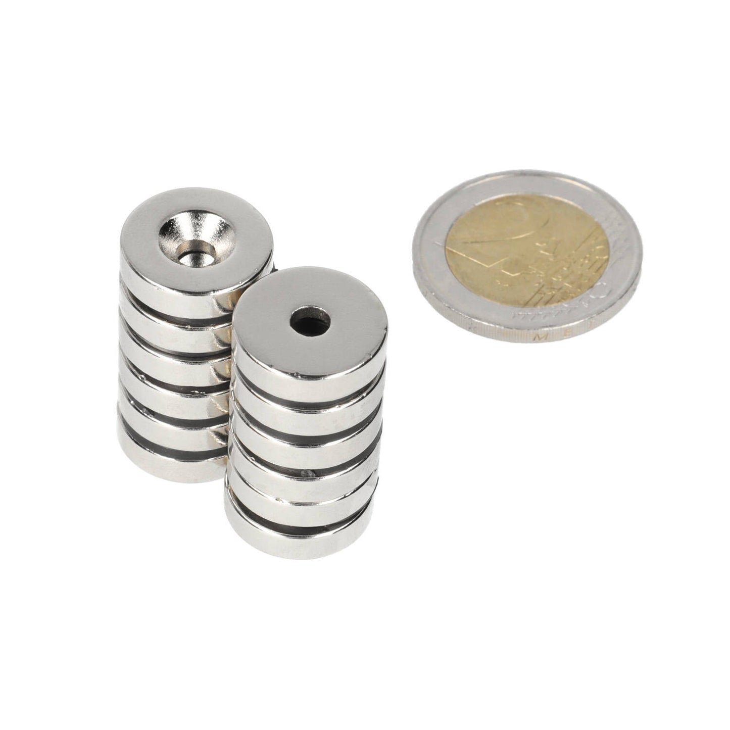 Neodymium Ringmagneet Ø16 x Ø8,1 x 4 mm N35 NiCuNi met boor-/verzinkgat Noordpool - Magnetenspecialist Import & Export B.V.