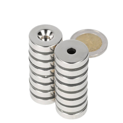 Neodymium Ringmagneet Ø20 x Ø9,8 x 5 mm N35 NiCuNi met boor-/verzinkgat Zuidpool - Magnetenspecialist Import & Export B.V.