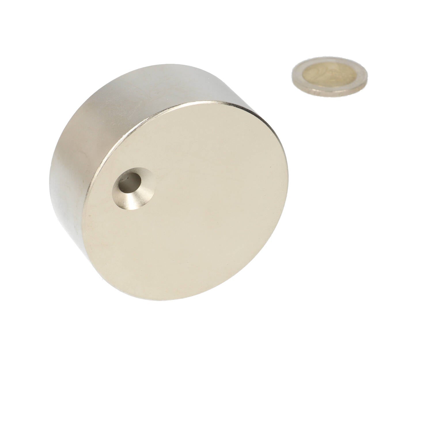 Neodymium Schijfmagneet Ø60 x 25 mm N48 NiCuNi met met boor-/verzinkgat - Magnetenspecialist Import & Export B.V.