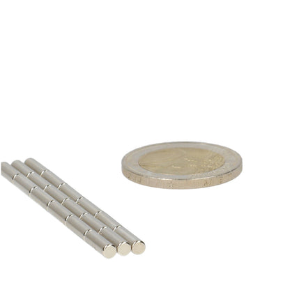Neodymium Staafmagneet Ø3 x 10 mm N50 NiCuNi - Magnetenspecialist Import & Export B.V.