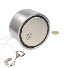 Neodymium Vismagneet Ø100 x 50 mm 500 kg Trekkracht NiCuNi – Set met 25 m Touw, Oogmoer, Bout en Musketon - Magnetenspecialist Import & Export B.V.